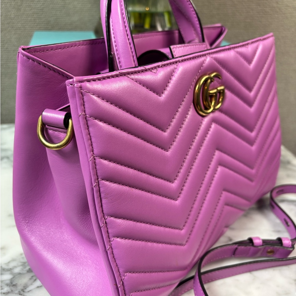 EUC GUCCI Small Pink GG Marmont Matelassé Satchel Tote - Picture 7 of 17